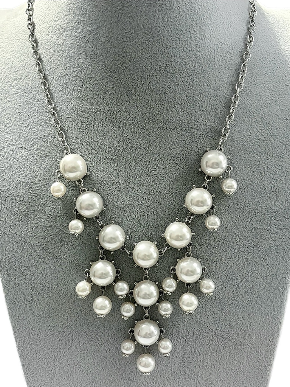 C1946 Faux White Pearl Drop Statement Necklace